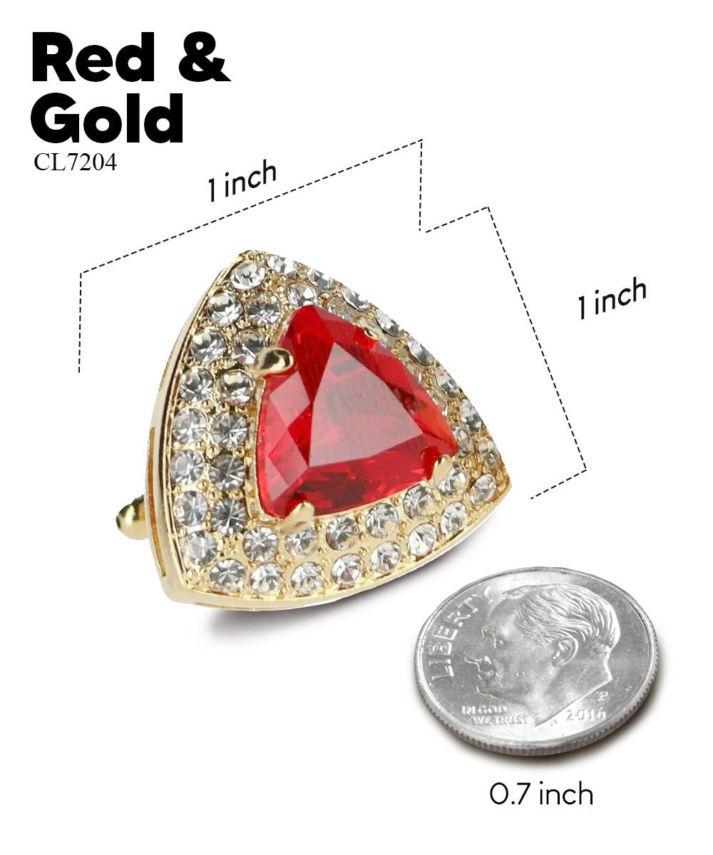 Vittorio Vico Men's Large Triangular Crystal Diamond Set Cufflinks: CL72XX Series - Suits You Sir - Red and Gold -