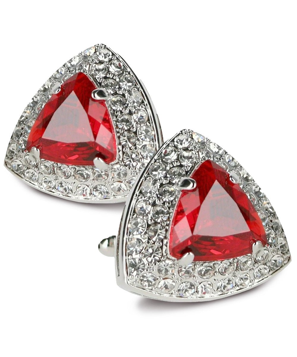Vittorio Vico Men's Large Triangular Crystal Diamond Set Cufflinks: CL72XX Series - Suits You Sir - Red and Silver -
