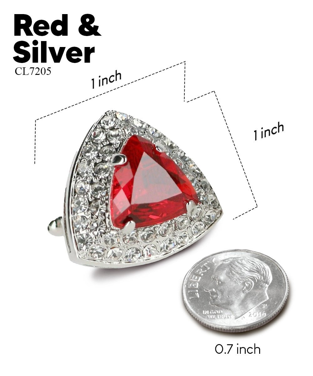 Vittorio Vico Men's Large Triangular Crystal Diamond Set Cufflinks: CL72XX Series - Suits You Sir - Red and Silver -
