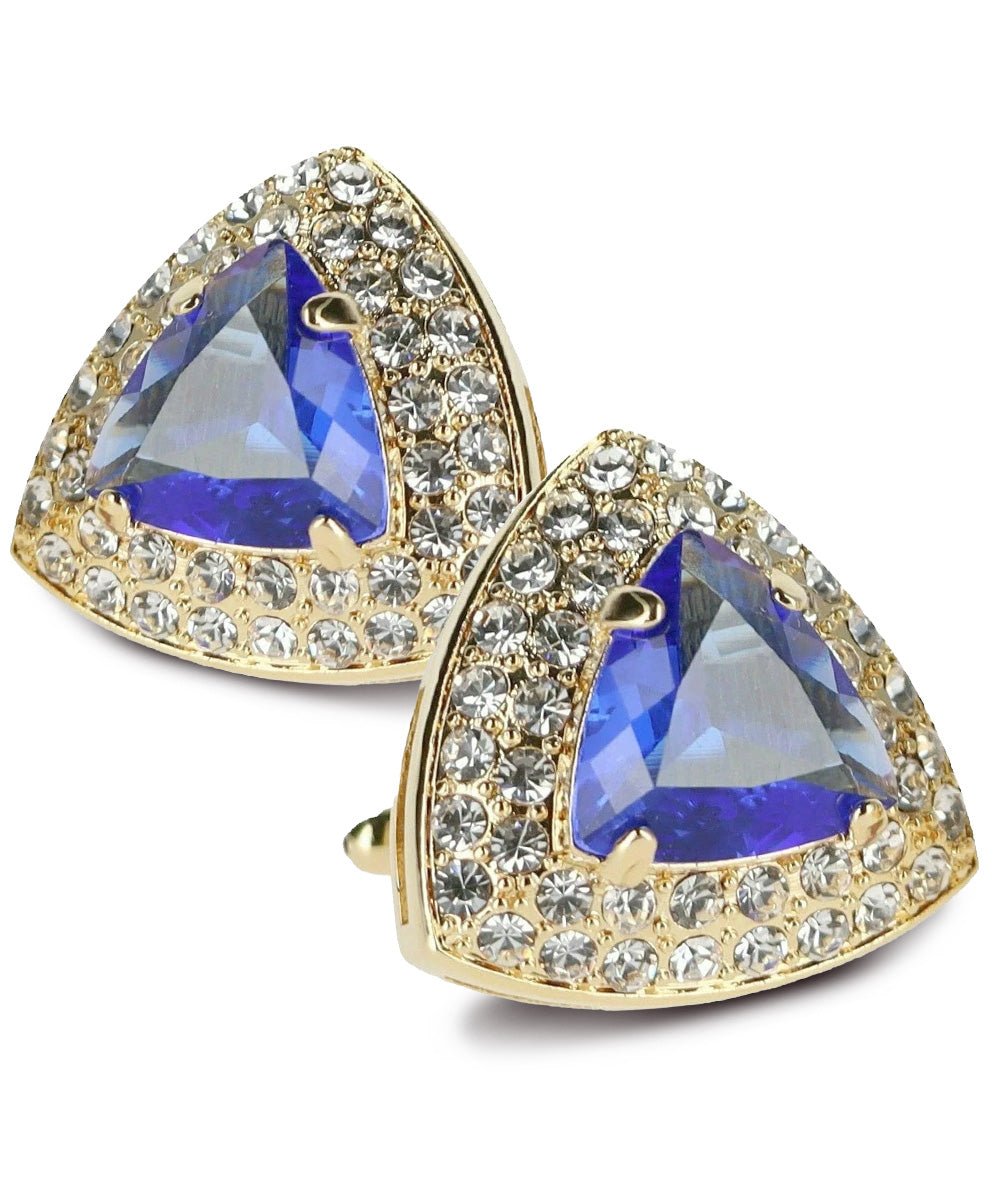 Vittorio Vico Men's Large Triangular Crystal Diamond Set Cufflinks: CL72XX Series - Suits You Sir - Royal Blue and Gold -