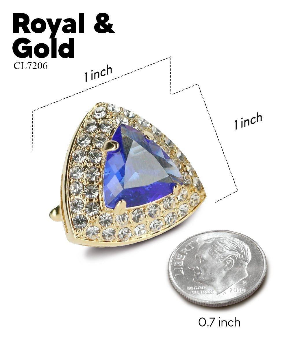 Vittorio Vico Men's Large Triangular Crystal Diamond Set Cufflinks: CL72XX Series - Suits You Sir - Royal Blue and Gold -