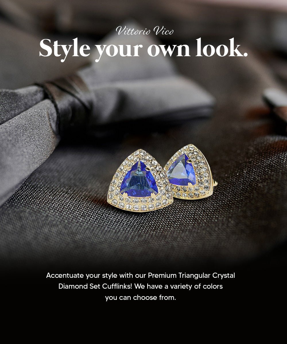 Vittorio Vico Men's Large Triangular Crystal Diamond Set Cufflinks: CL72XX Series - Suits You Sir - Royal Blue and Gold -