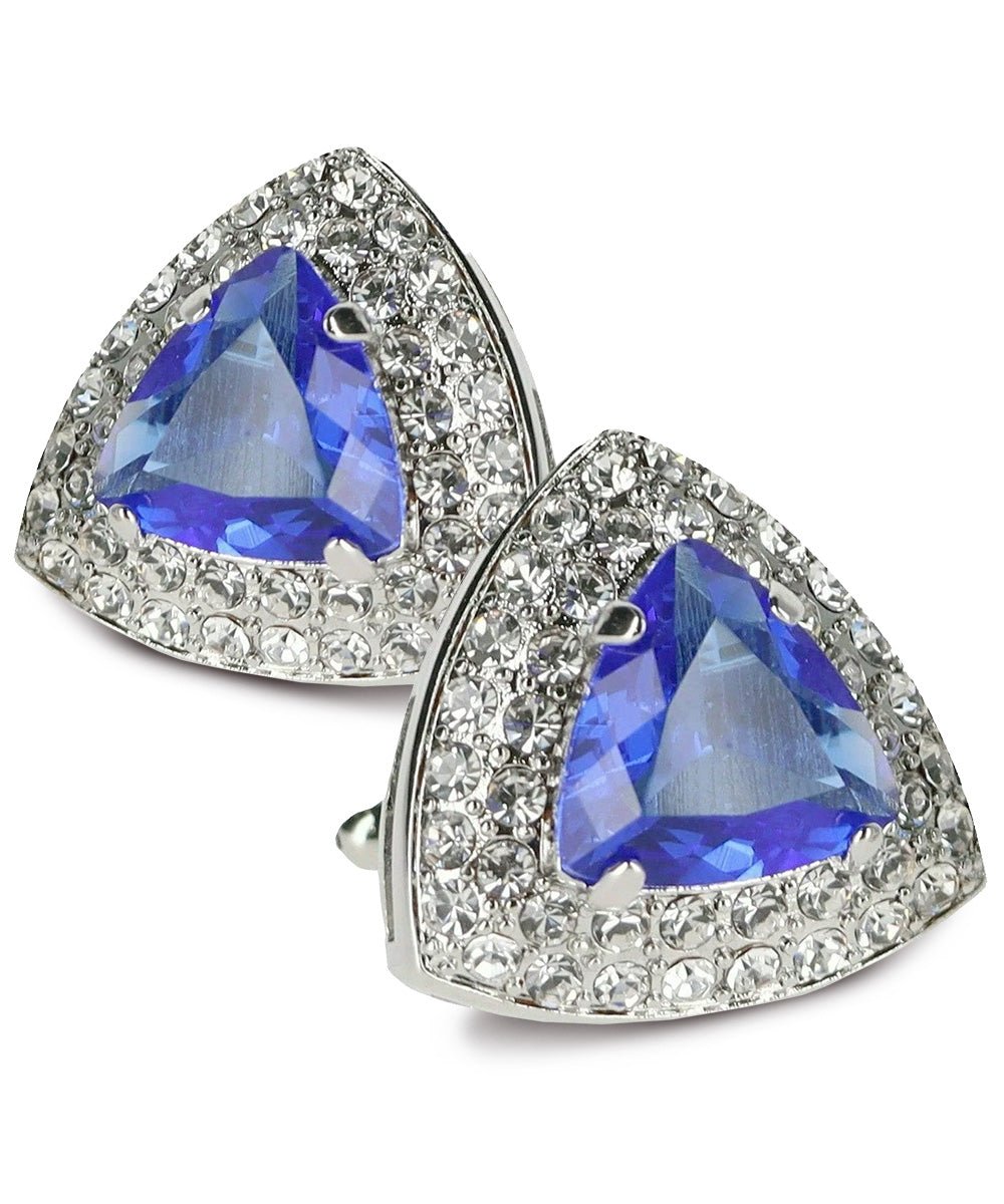 Vittorio Vico Men's Large Triangular Crystal Diamond Set Cufflinks: CL72XX Series - Suits You Sir - Royal Blue and Silver -