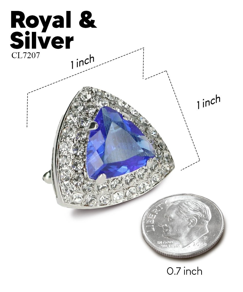Vittorio Vico Men's Large Triangular Crystal Diamond Set Cufflinks: CL72XX Series - Suits You Sir - Royal Blue and Silver -