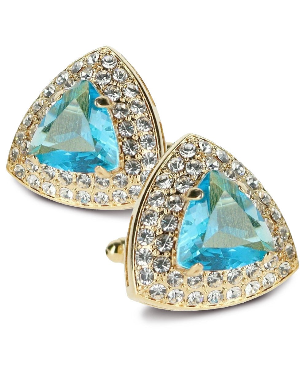 Vittorio Vico Men's Large Triangular Crystal Diamond Set Cufflinks: CL72XX Series - Suits You Sir - Turquoise and Gold -