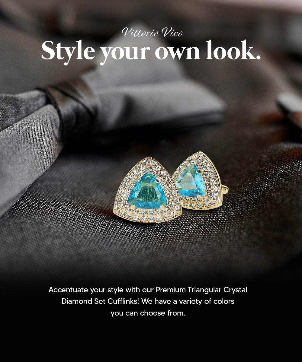 Vittorio Vico Men's Large Triangular Crystal Diamond Set Cufflinks: CL72XX Series - Suits You Sir - Turquoise and Gold -