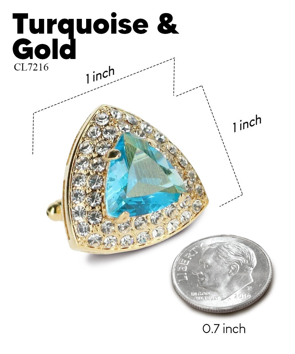 Vittorio Vico Men's Large Triangular Crystal Diamond Set Cufflinks: CL72XX Series - Suits You Sir - Turquoise and Gold -