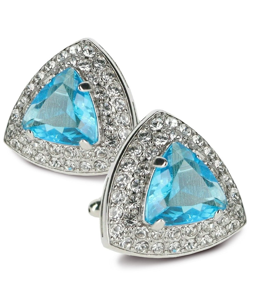 Vittorio Vico Men's Large Triangular Crystal Diamond Set Cufflinks: CL72XX Series - Suits You Sir - Turquoise and Silver -