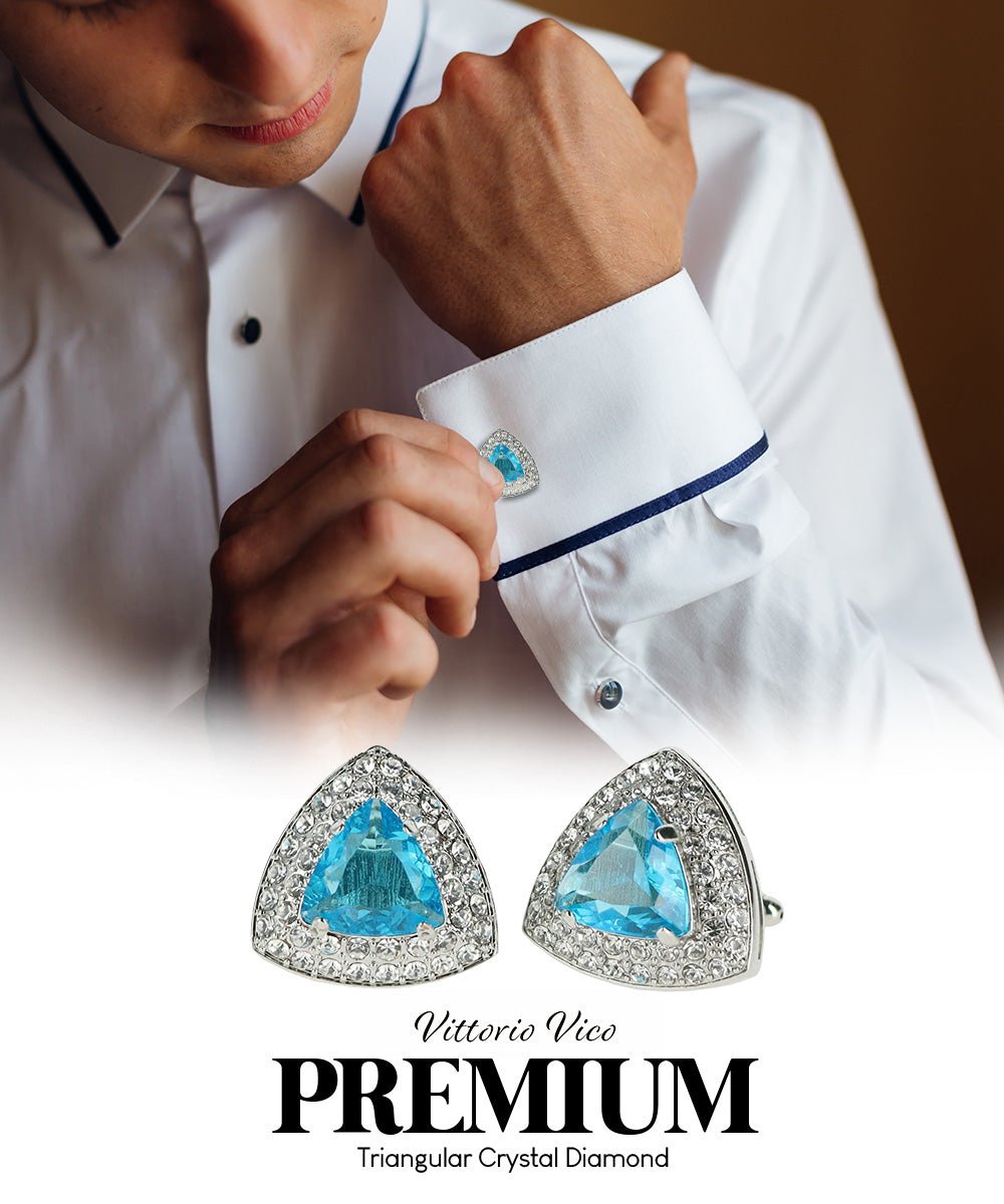 Vittorio Vico Men's Large Triangular Crystal Diamond Set Cufflinks: CL72XX Series - Suits You Sir - Turquoise and Silver -