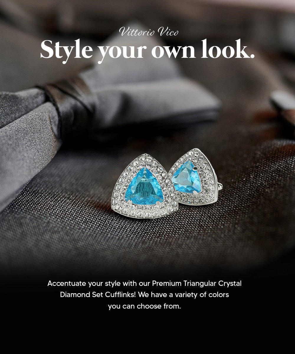Vittorio Vico Men's Large Triangular Crystal Diamond Set Cufflinks: CL72XX Series - Suits You Sir - Turquoise and Silver -
