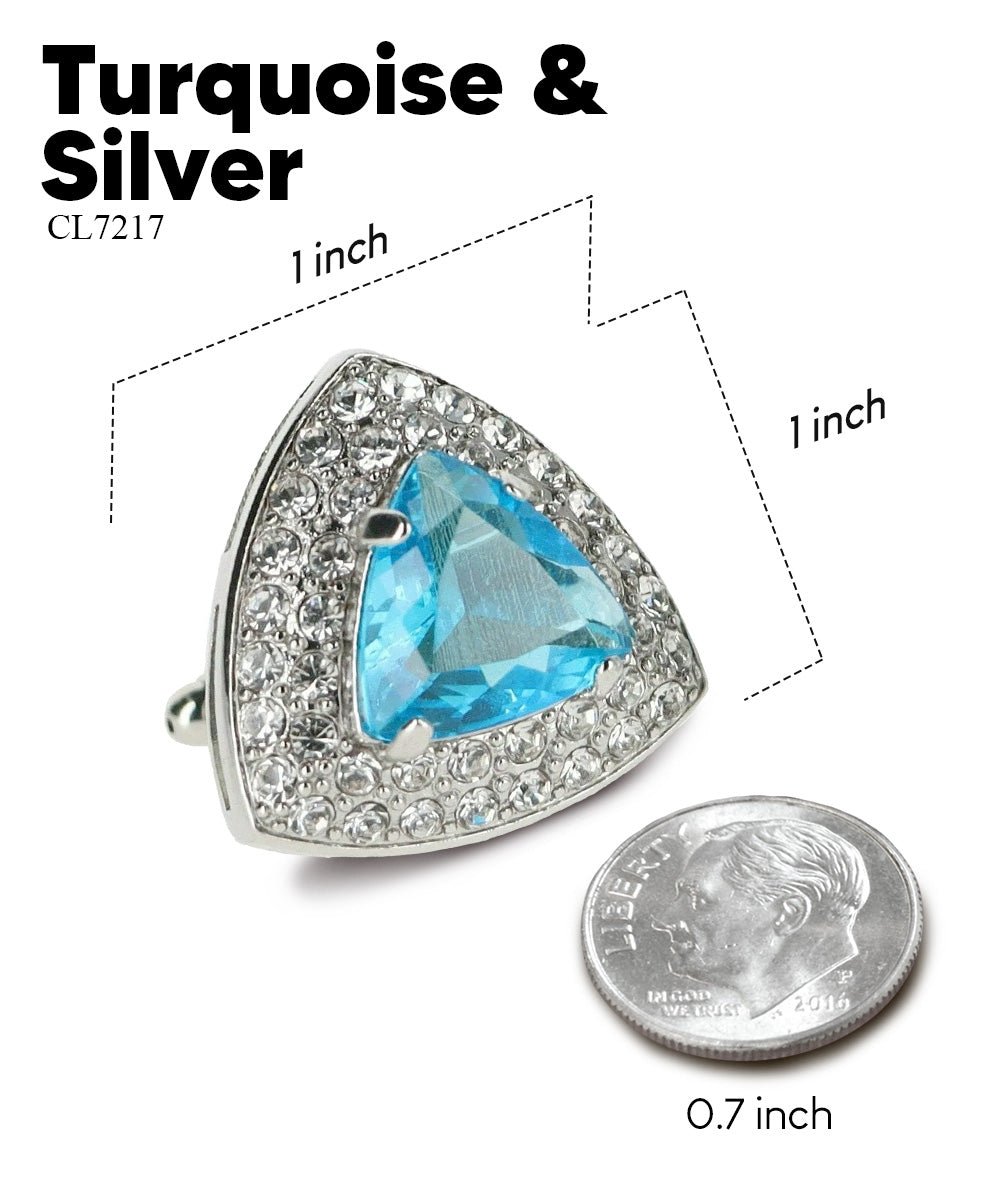 Vittorio Vico Men's Large Triangular Crystal Diamond Set Cufflinks: CL72XX Series - Suits You Sir - Turquoise and Silver -