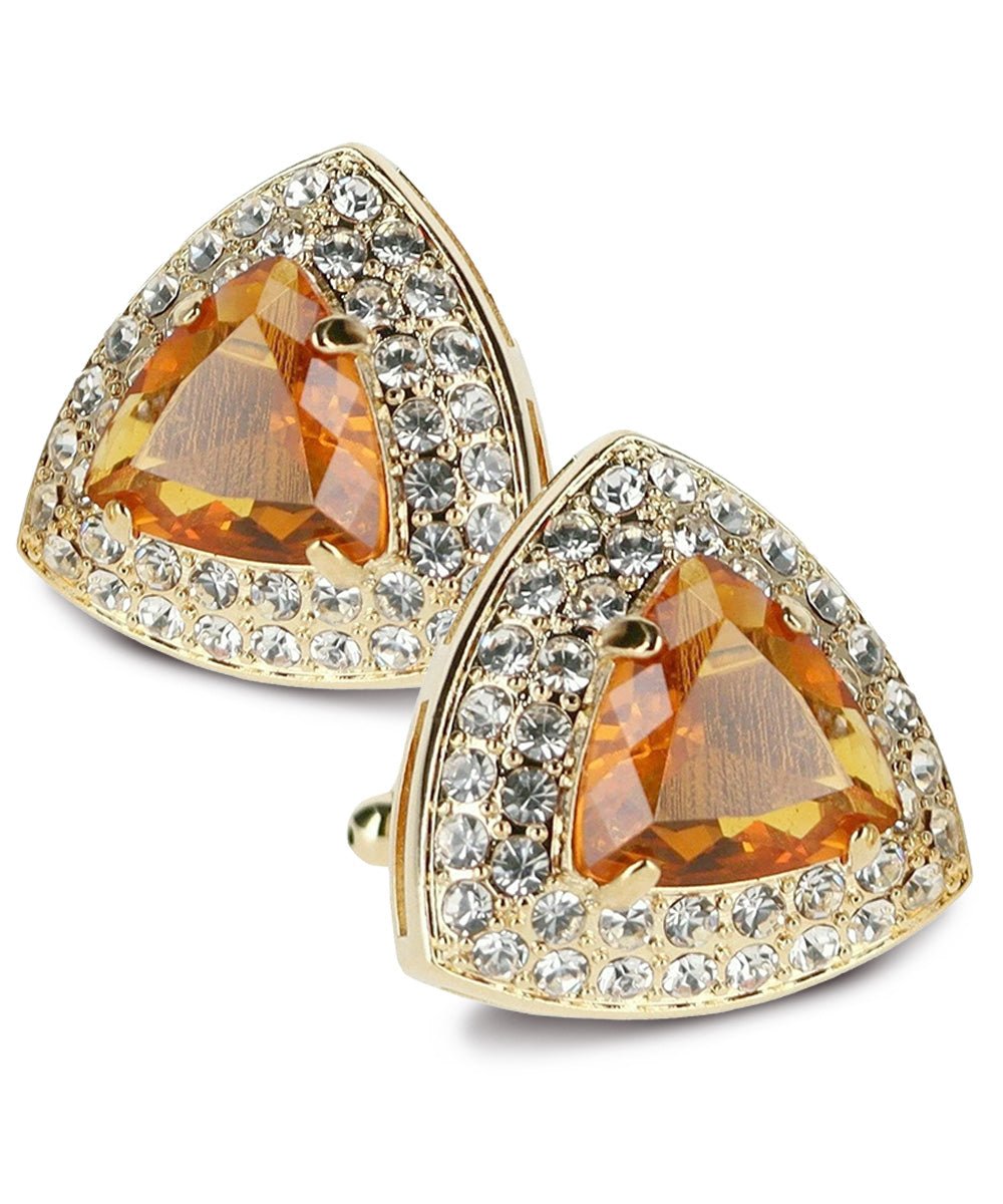 Vittorio Vico Men's Large Triangular Crystal Diamond Set Cufflinks: CL72XX Series - Suits You Sir - Yellow and Gold -