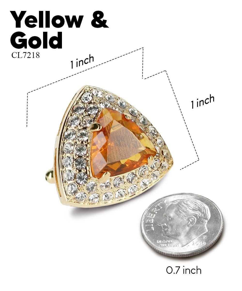 Vittorio Vico Men's Large Triangular Crystal Diamond Set Cufflinks: CL72XX Series - Suits You Sir - Yellow and Gold -