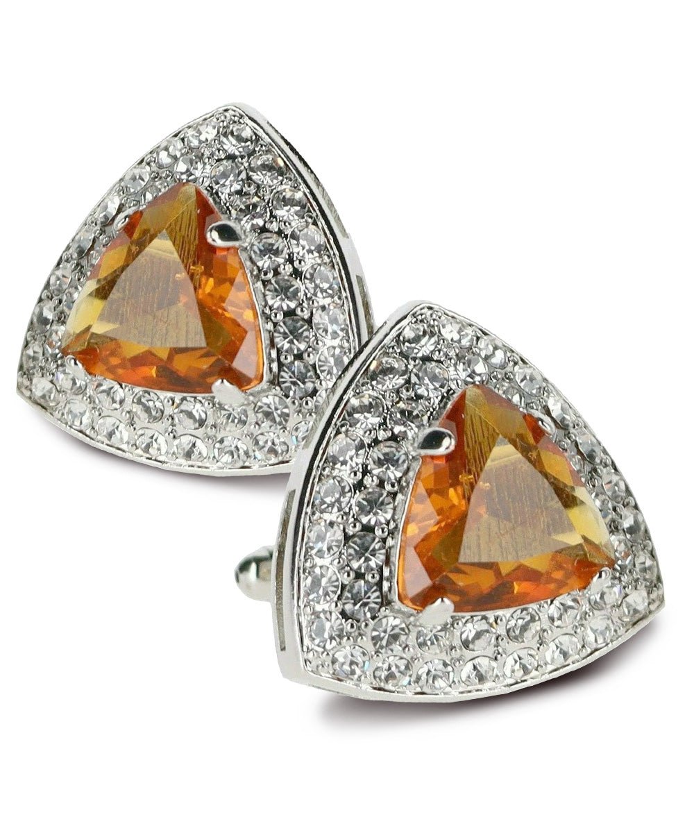 Vittorio Vico Men's Large Triangular Crystal Diamond Set Cufflinks: CL72XX Series - Suits You Sir - Yellow and Silver -