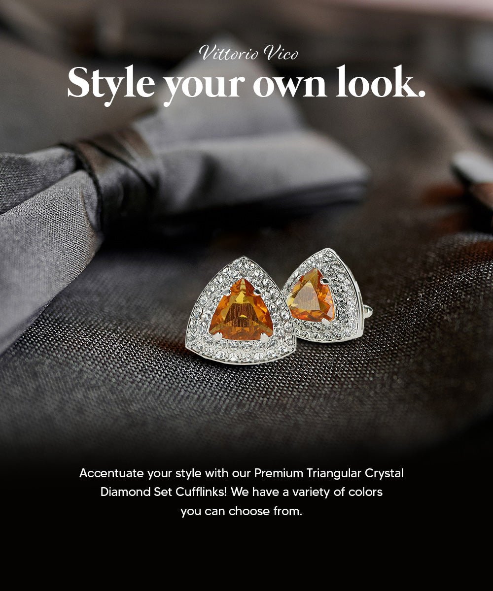 Vittorio Vico Men's Large Triangular Crystal Diamond Set Cufflinks: CL72XX Series - Suits You Sir - Yellow and Silver -