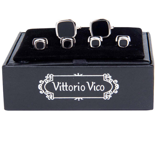 Vittorio Vico Men's Silver Cufflinks & Stud Sets in Gift Box - Suits You Sir - Silver (FS - 20) -