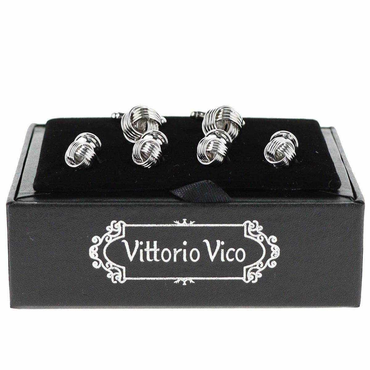 Vittorio Vico Men's Silver Cufflinks & Stud Sets in Gift Box - Suits You Sir - Silver -