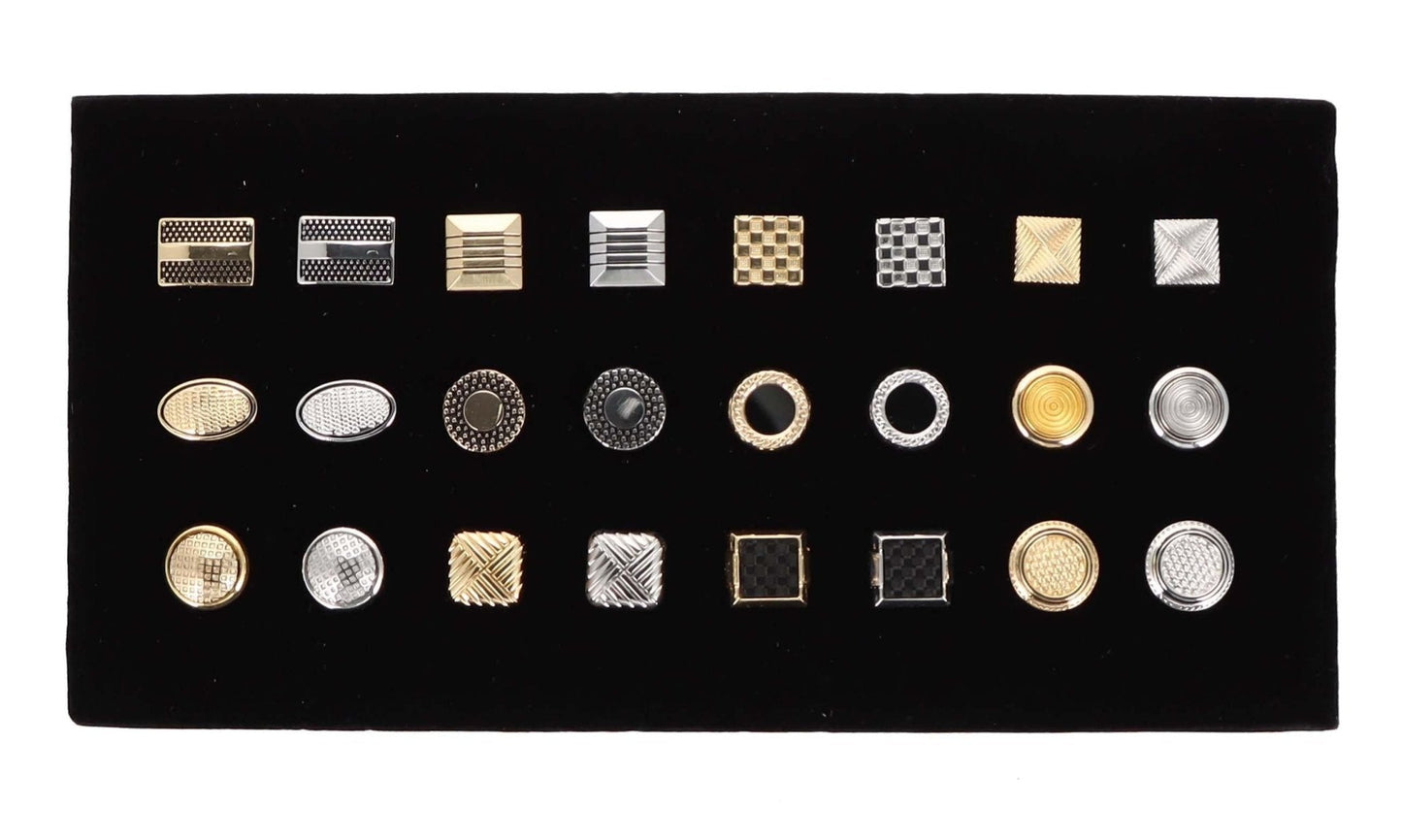 Vittorio Vico Men's Tie Tacks on Presentation Board: 24 Pack - Suits You Sir - Gold and Silver Plain -