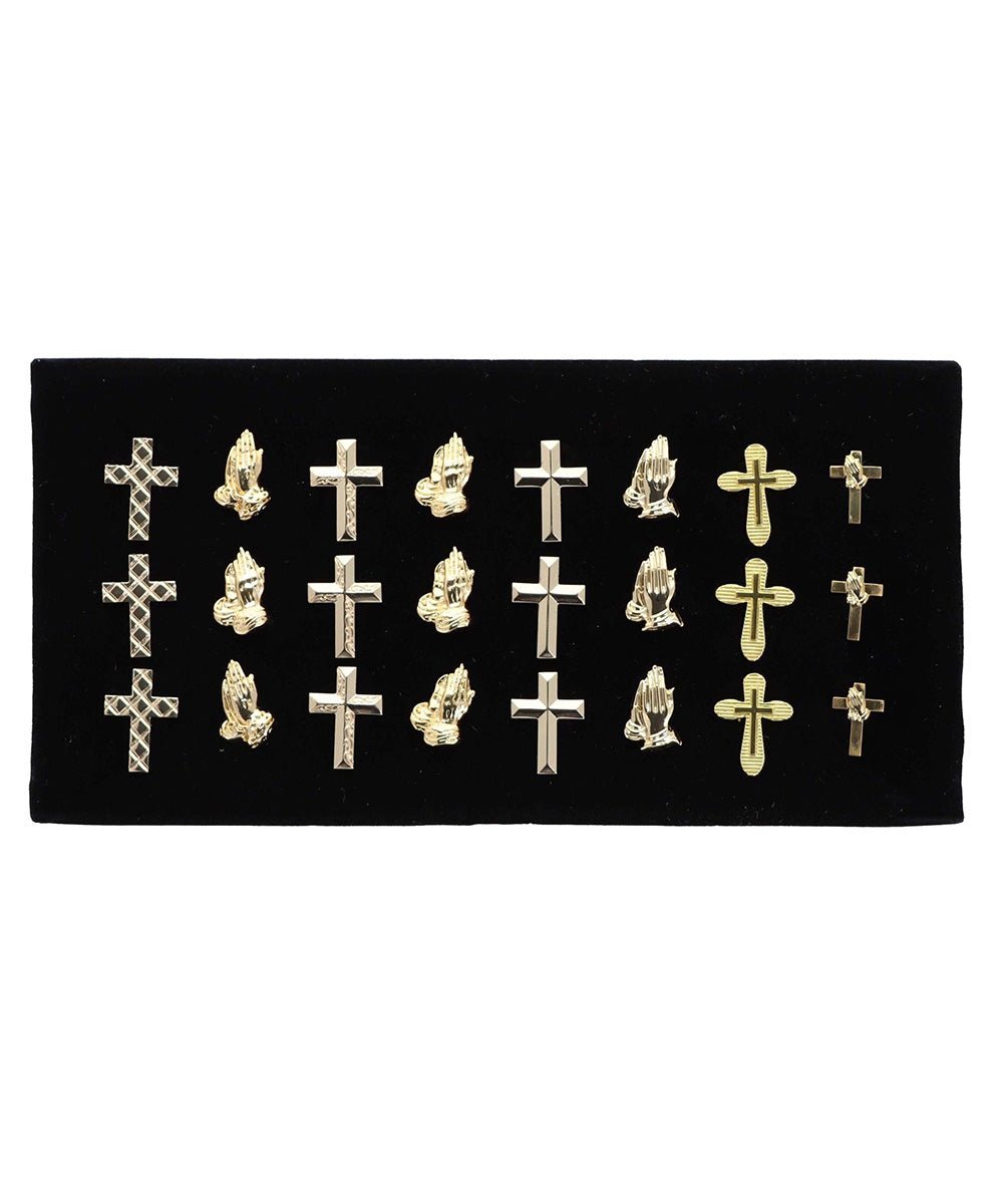 Vittorio Vico Men's Tie Tacks on Presentation Board: 24 Pack - Suits You Sir - Gold Religious -