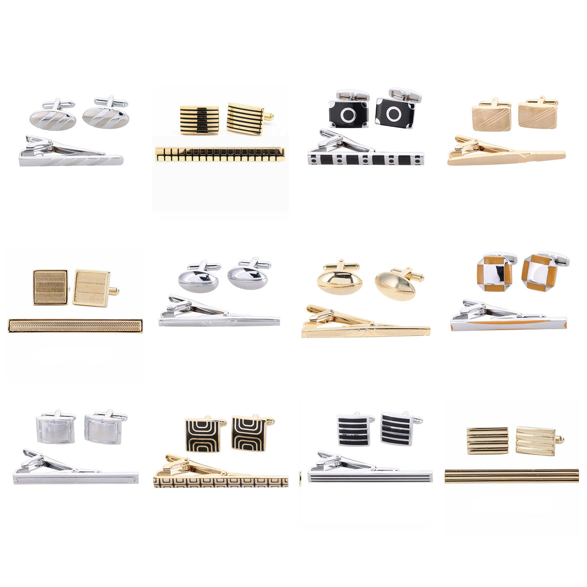 Vittorio Vico Plain Cufflink & Tie Bar Set in Gift Box - 12 Pack - Gold & SIlver