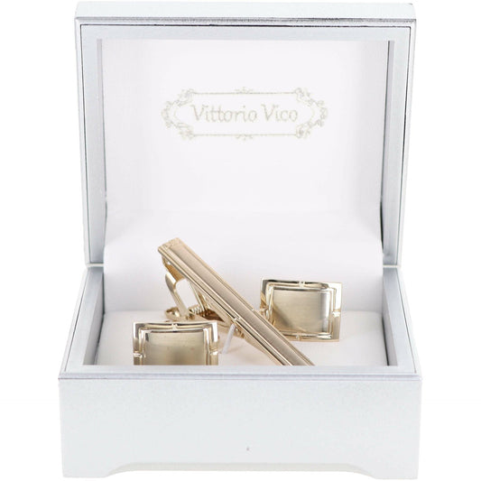 Vittorio Vico Plain Gold Cufflink & Tie Bar Set in Gift Box - Suits You Sir - CLTB 419 -