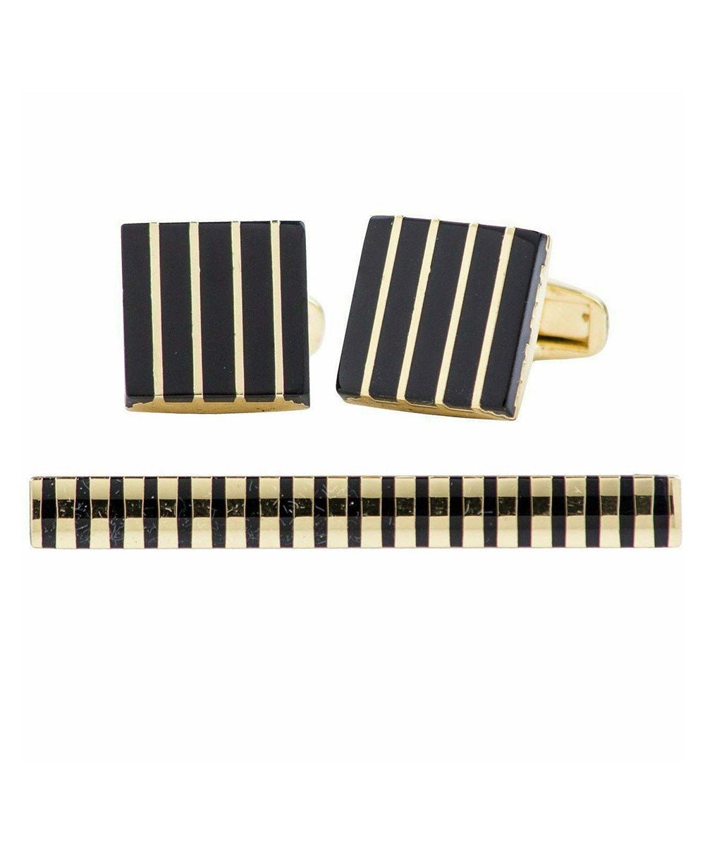 Vittorio Vico Plain Gold Cufflink & Tie Bar Set in Gift Box - Suits You Sir - CLTB 419 -