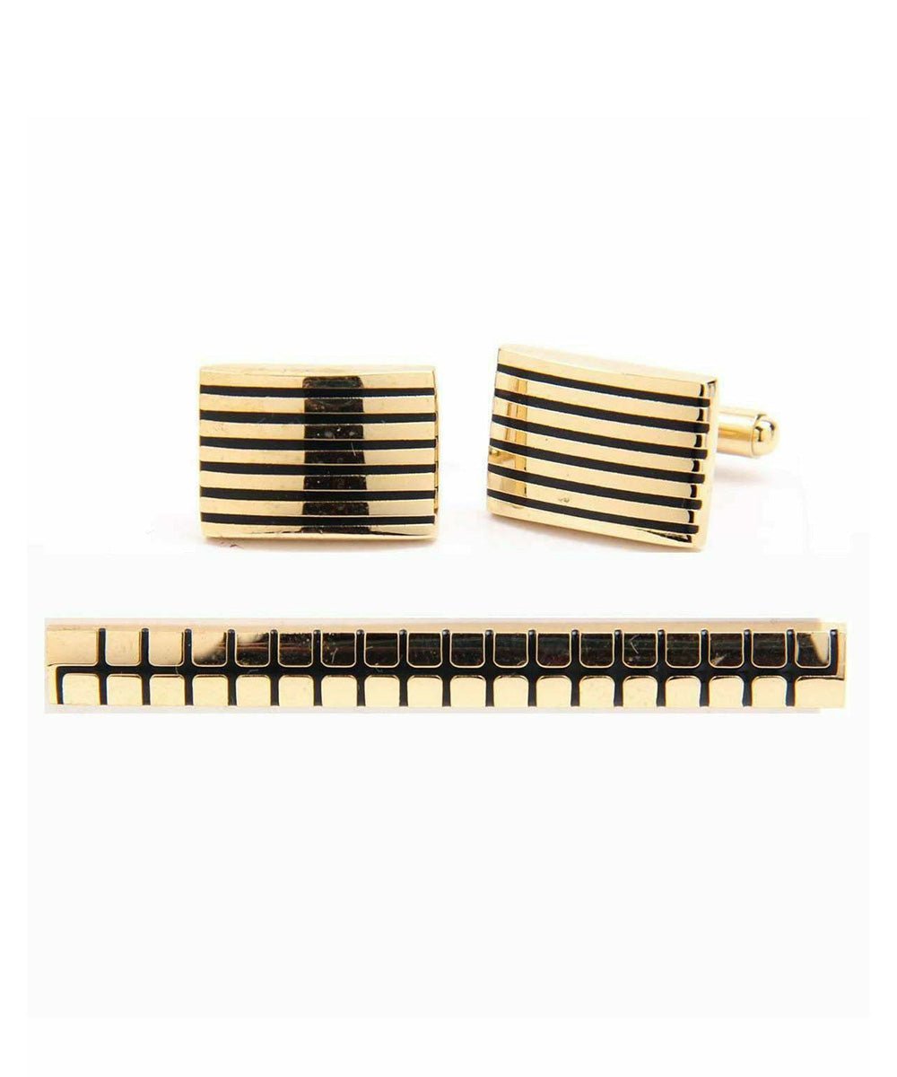 Vittorio Vico Plain Gold Cufflink & Tie Bar Set in Gift Box - Suits You Sir - CLTB 419 -