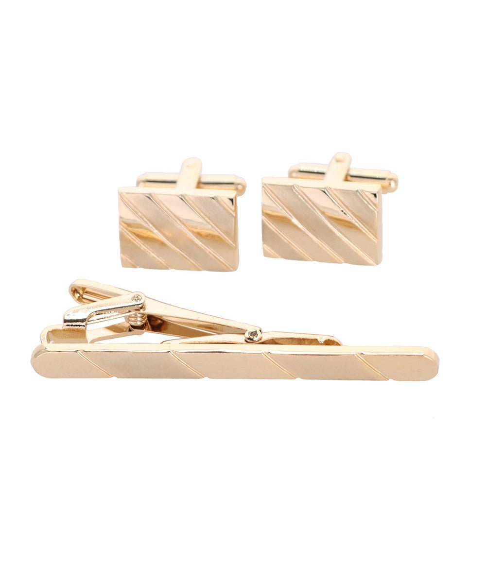 Vittorio Vico Plain Gold Cufflink & Tie Bar Set in Gift Box - Suits You Sir - CLTB 447 -