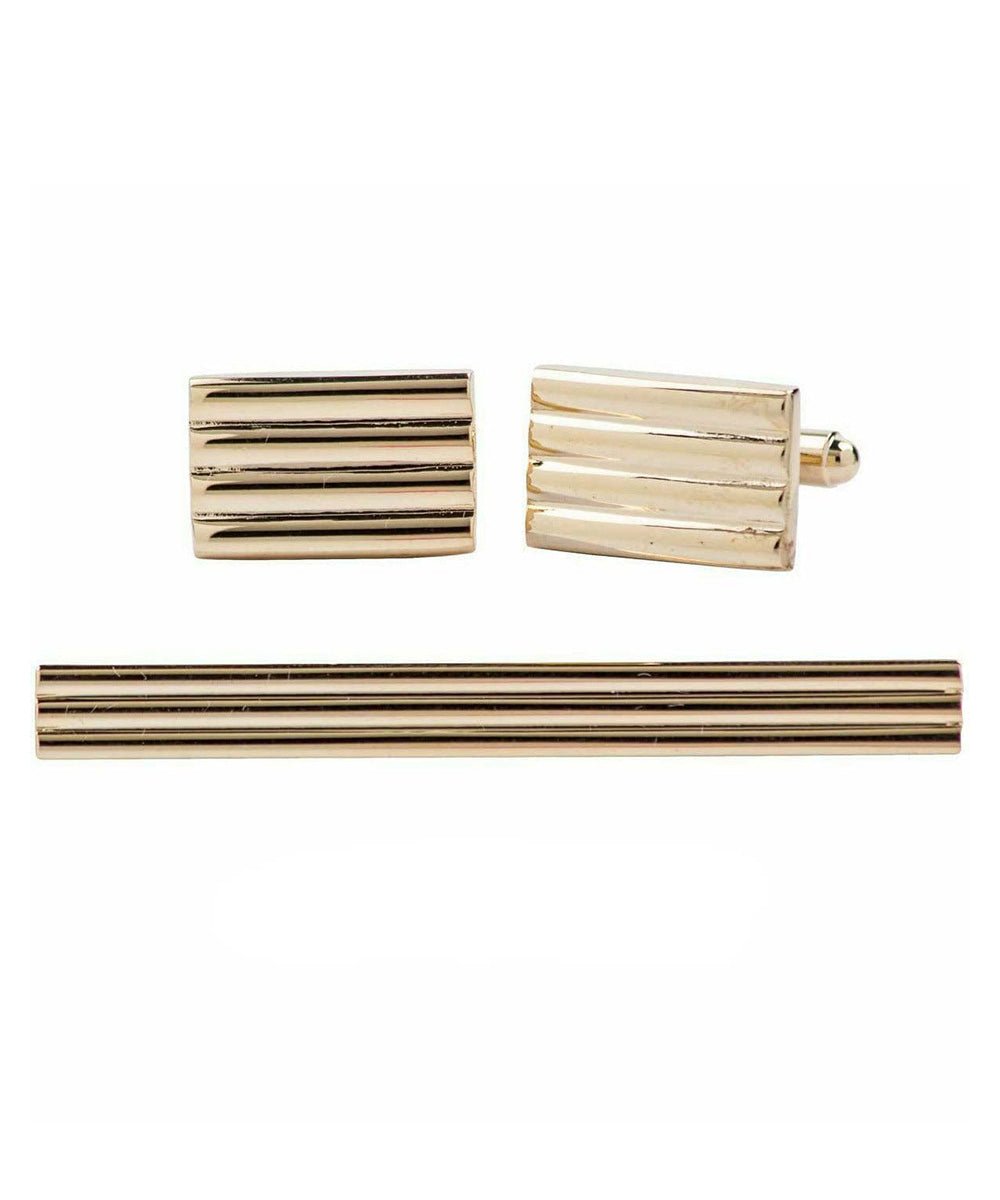 Vittorio Vico Plain Gold Cufflink & Tie Bar Set in Gift Box - Suits You Sir - CLTB 447 -