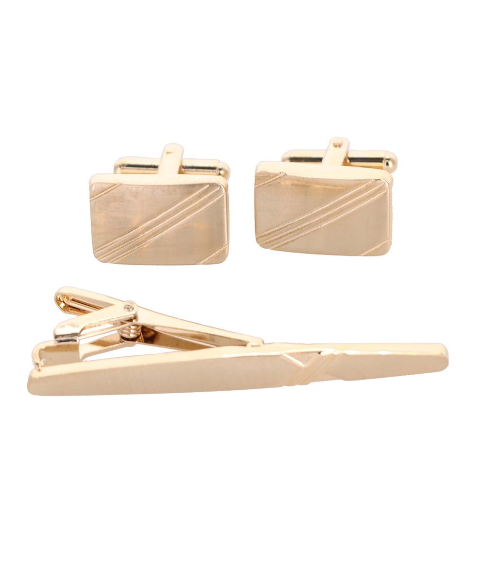 Vittorio Vico Plain Gold Cufflink & Tie Bar Set in Gift Box - Suits You Sir - CLTB 447 -
