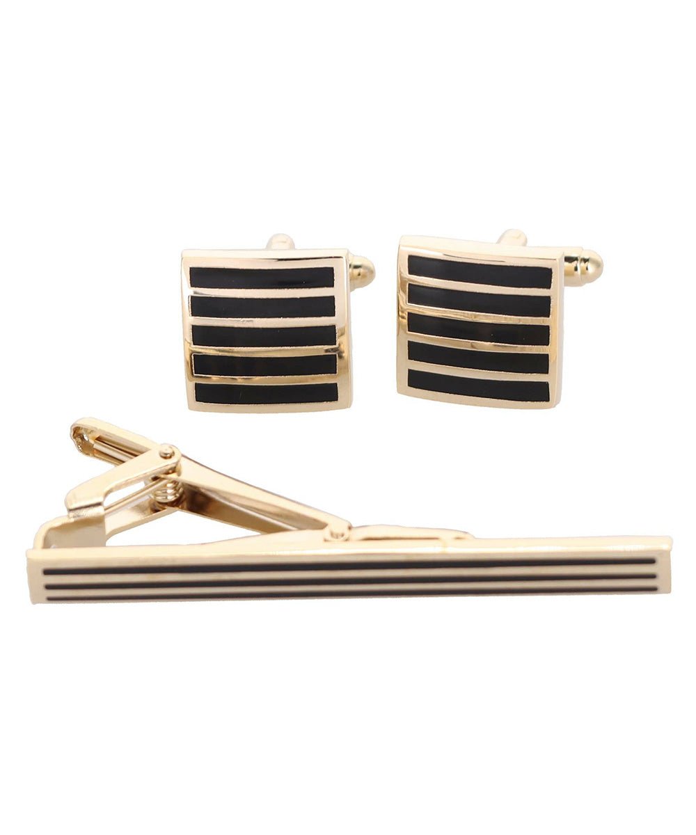 Vittorio Vico Plain Gold Cufflink & Tie Bar Set in Gift Box - Suits You Sir - CLTB 465 -
