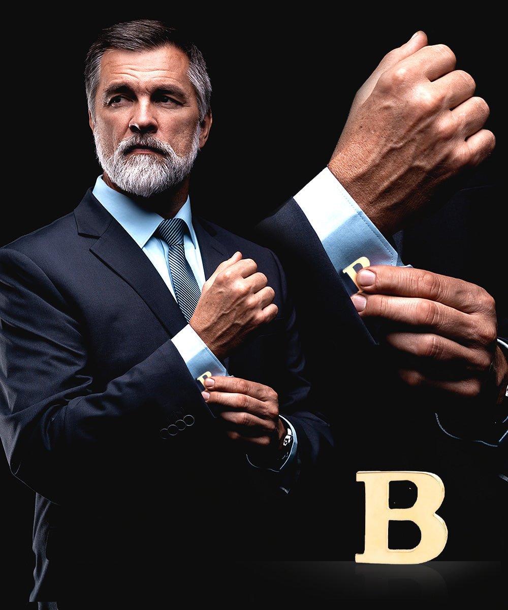 Vittorio Vico Plain Initial Cufflinks in Gift Box - Suits You Sir - Gold - B