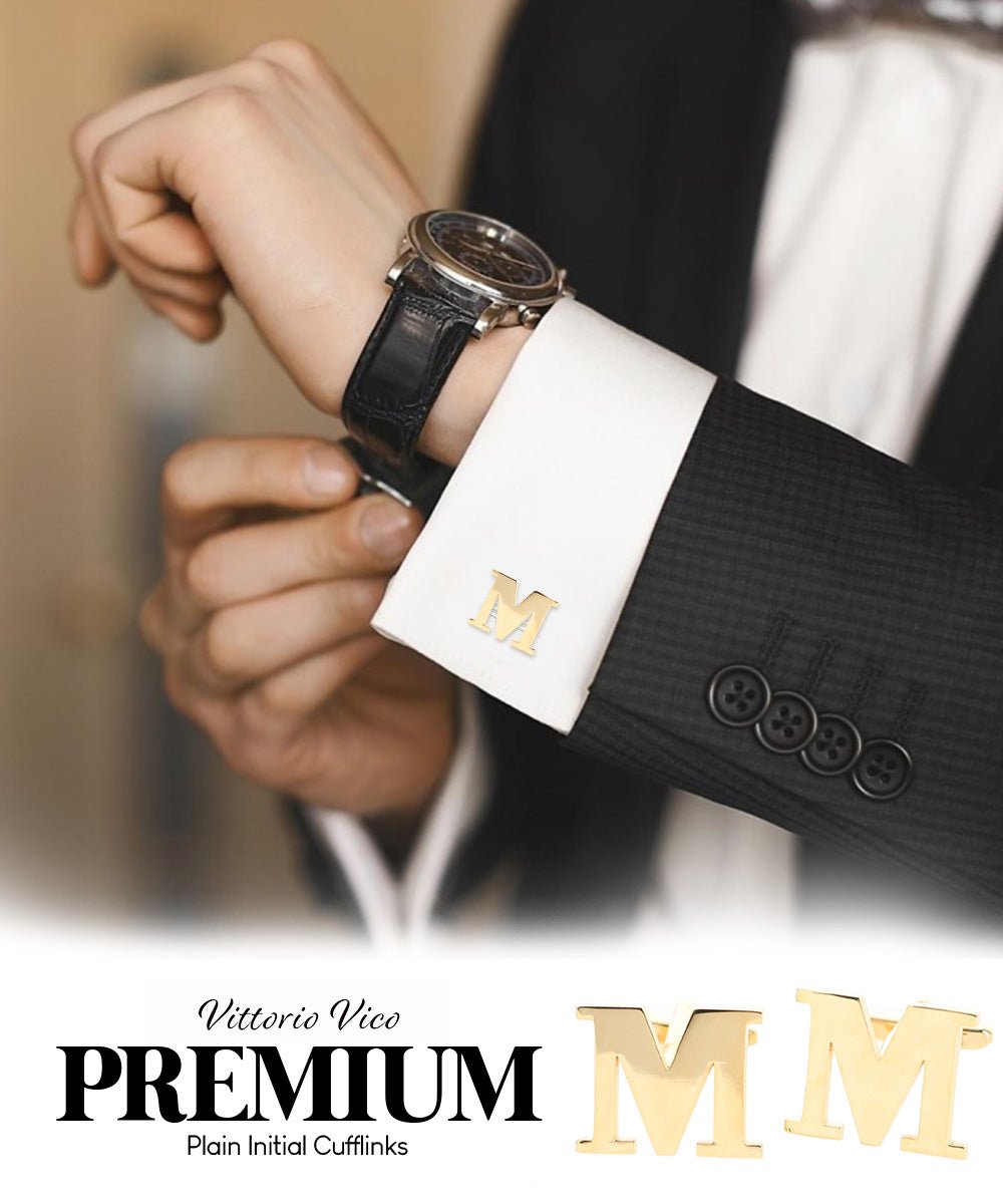 Vittorio Vico Plain Initial Cufflinks in Gift Box - Suits You Sir - Gold - M