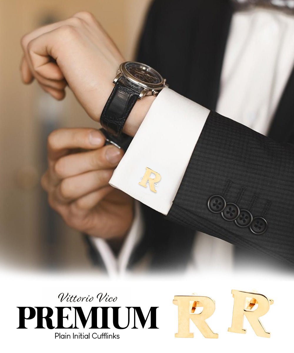 Vittorio Vico Plain Initial Cufflinks in Gift Box - Suits You Sir - Gold - R