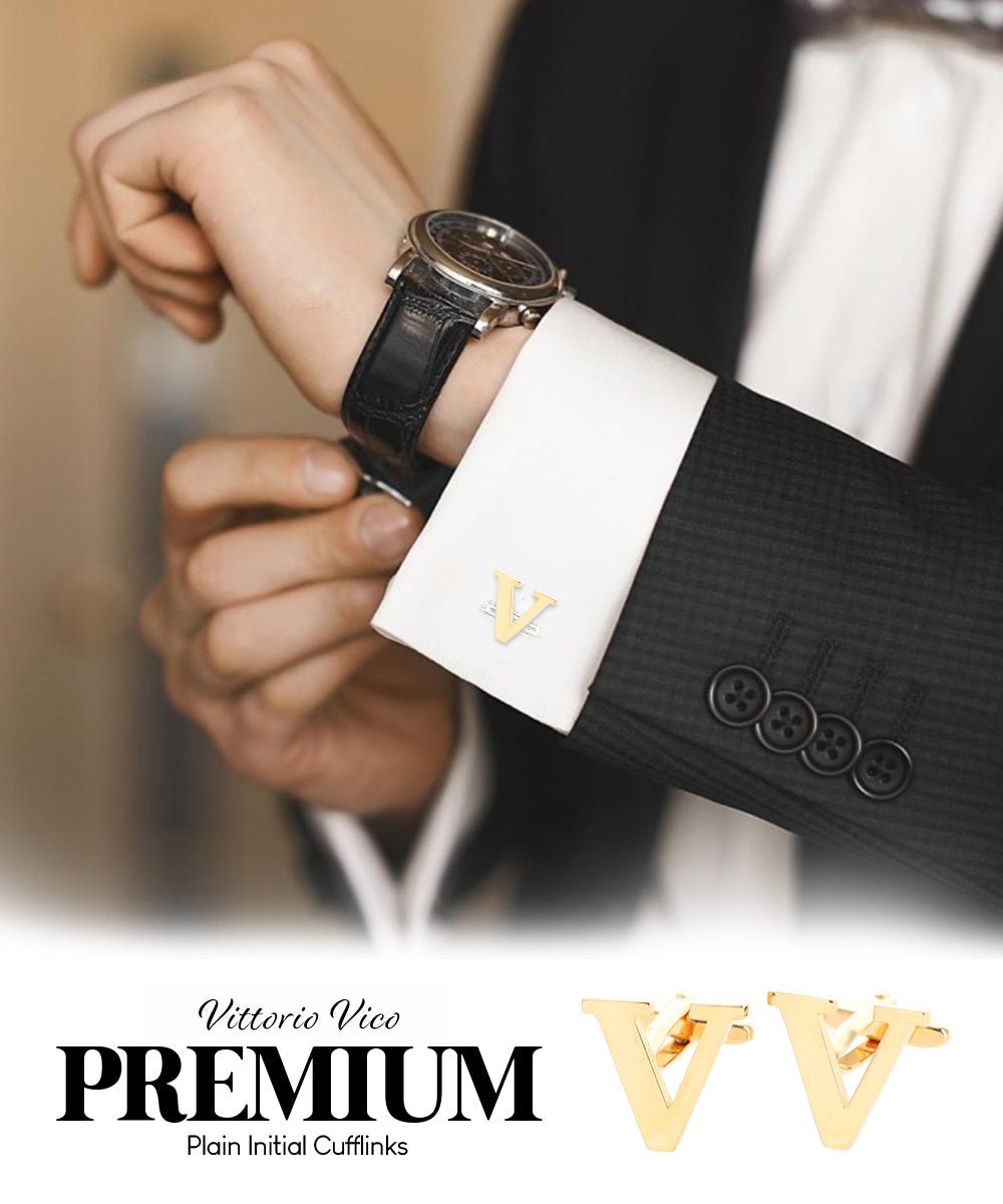 Vittorio Vico Plain Initial Cufflinks in Gift Box - Suits You Sir - Gold - V