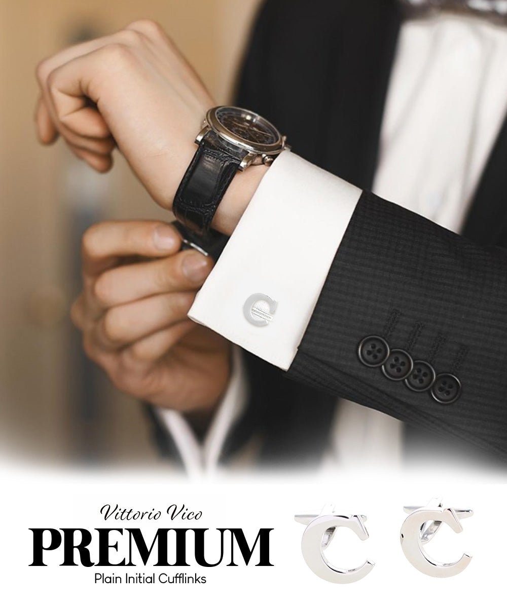 Vittorio Vico Plain Initial Cufflinks in Gift Box - Suits You Sir - Silver - C