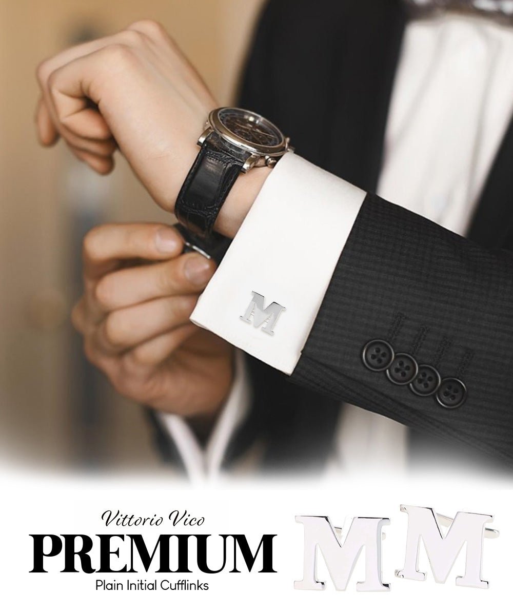 Vittorio Vico Plain Initial Cufflinks in Gift Box - Suits You Sir - Silver - M