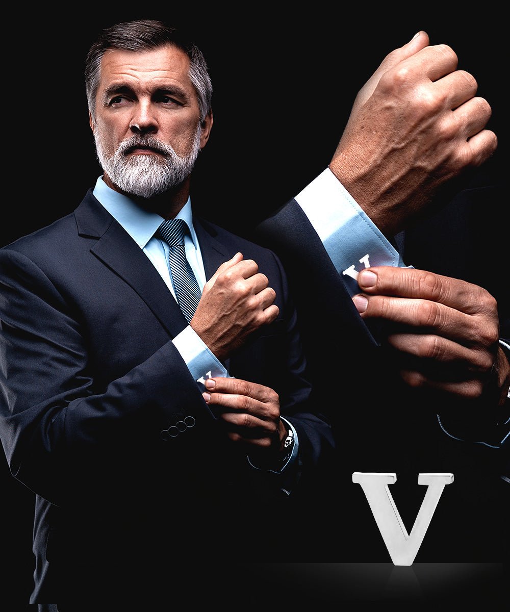 Vittorio Vico Plain Initial Cufflinks in Gift Box - Suits You Sir - Silver - V