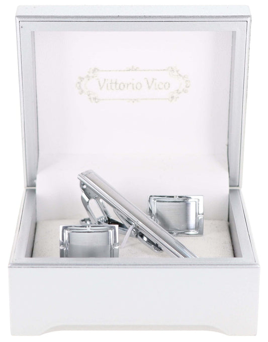 Vittorio Vico Plain Silver Cufflink & Tie Bar Set in Gift Box - Suits You Sir - CLTB 446 -