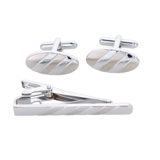 Vittorio Vico Plain Silver Cufflink & Tie Bar Set in Gift Box - Suits You Sir - CLTB 446 -