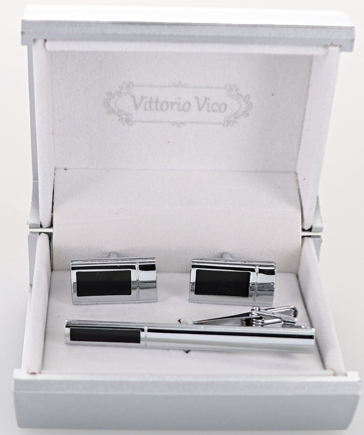Vittorio Vico Plain Silver Cufflink & Tie Bar Set in Gift Box - Suits You Sir - CLTB 535 -