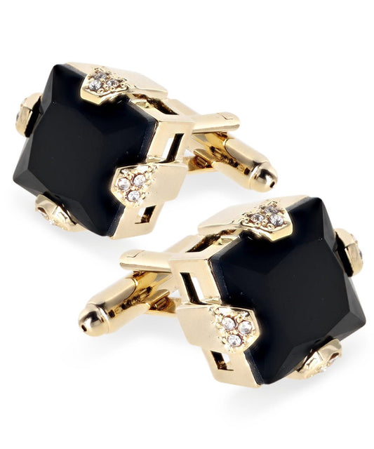 Vittorio Vico Princess Cut Colorstone Cufflinks: CL13XX Series - Suits You Sir - Black and Gold -