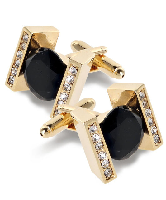 Vittorio Vico Princess Cut Crystal Colorstone Cufflinks: CL14XX Series - Suits You Sir - Black and Gold -
