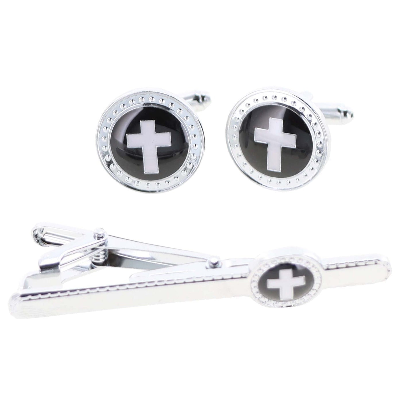 Vittorio Vico Religious Cufflink & Tie Bar Set in Gift Box - Suits You Sir - Silver -