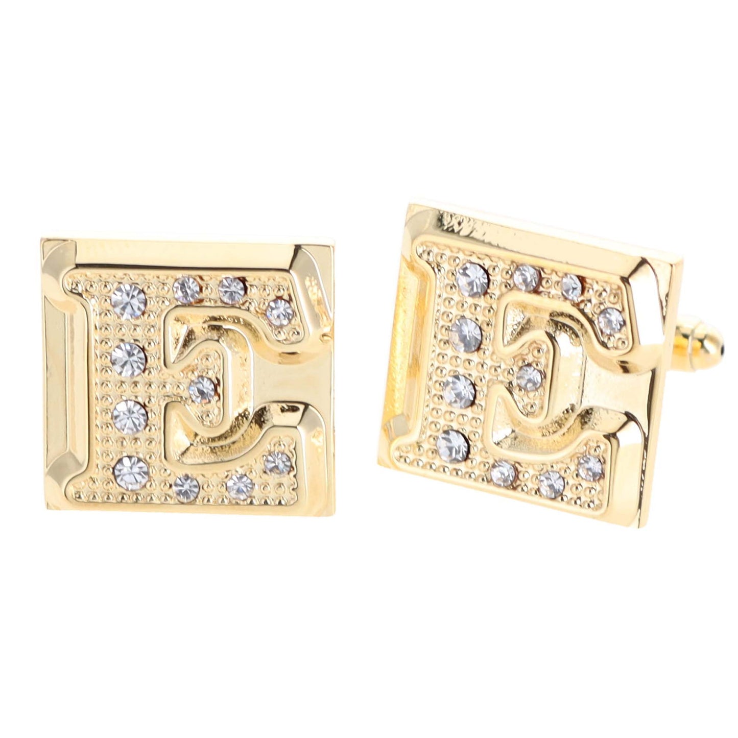 Vittorio Vico Rhinestone Initial Cufflinks in Gift Box - Suits You Sir - Gold - E