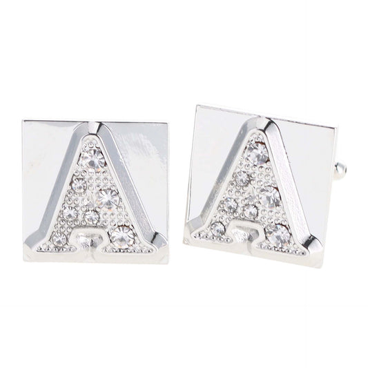 Vittorio Vico Rhinestone Initial Cufflinks in Gift Box - Suits You Sir - Silver - A