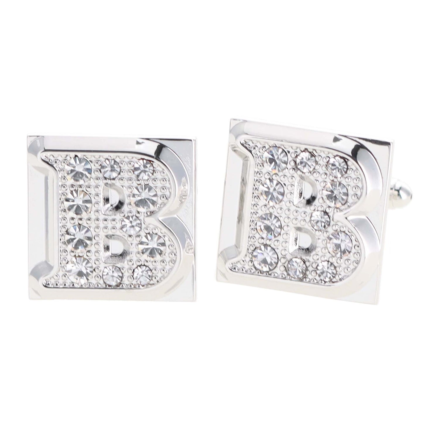 Vittorio Vico Rhinestone Initial Cufflinks in Gift Box - Suits You Sir - Silver - B