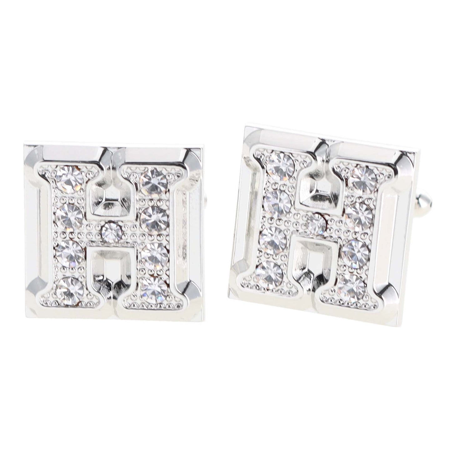 Vittorio Vico Rhinestone Initial Cufflinks in Gift Box - Suits You Sir - Silver - H