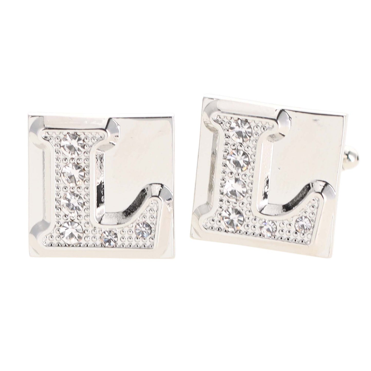 Vittorio Vico Rhinestone Initial Cufflinks in Gift Box - Suits You Sir - Silver - L