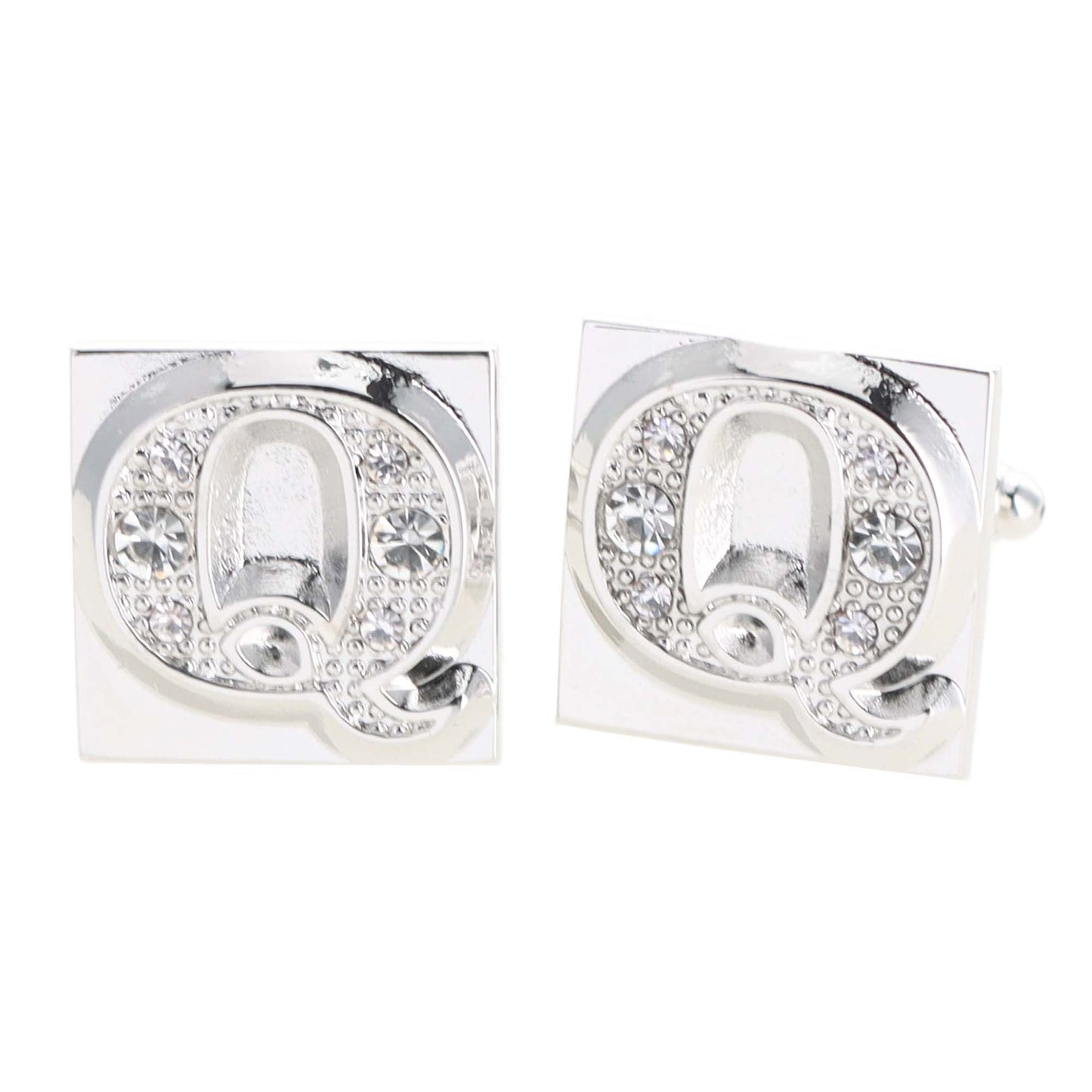 Vittorio Vico Rhinestone Initial Cufflinks in Gift Box - Suits You Sir - Silver - Q